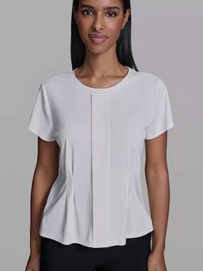 Karl Lagerfeld Women's Cinched Waist Crew Neck Top